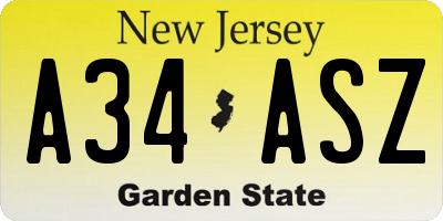 NJ license plate A34ASZ