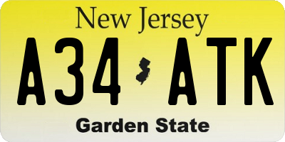 NJ license plate A34ATK
