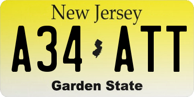 NJ license plate A34ATT