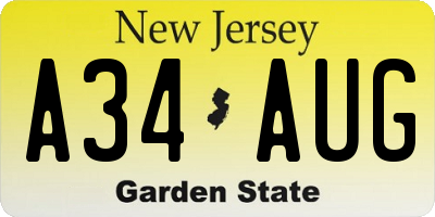 NJ license plate A34AUG