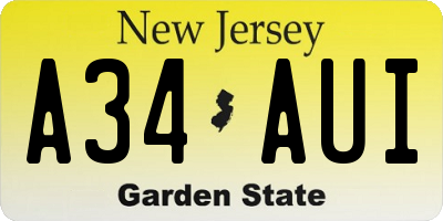 NJ license plate A34AUI