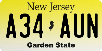 NJ license plate A34AUN