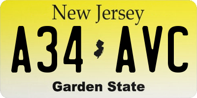 NJ license plate A34AVC