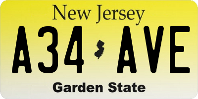 NJ license plate A34AVE