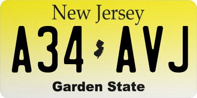 NJ license plate A34AVJ