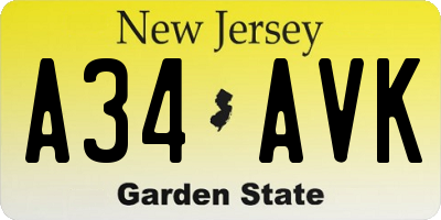 NJ license plate A34AVK