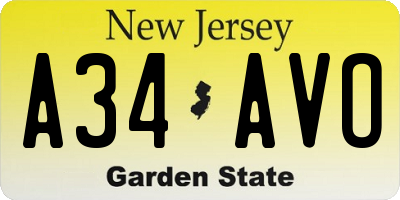NJ license plate A34AVO