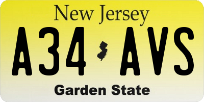 NJ license plate A34AVS