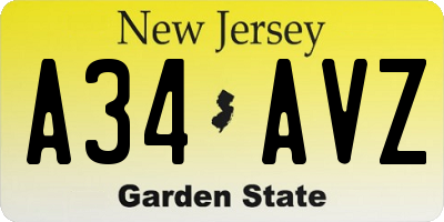 NJ license plate A34AVZ