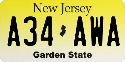 NJ license plate A34AWA