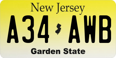 NJ license plate A34AWB
