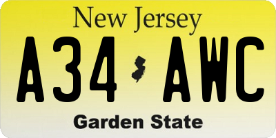NJ license plate A34AWC