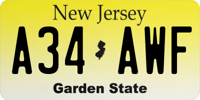 NJ license plate A34AWF