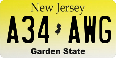 NJ license plate A34AWG