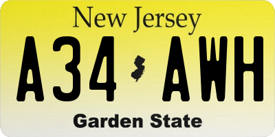 NJ license plate A34AWH