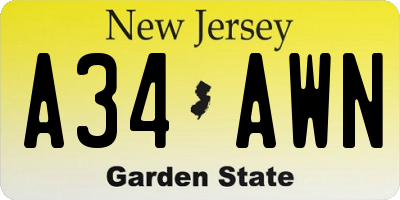 NJ license plate A34AWN