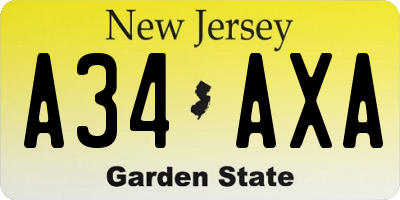 NJ license plate A34AXA