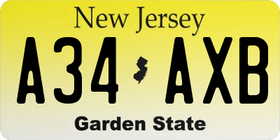 NJ license plate A34AXB
