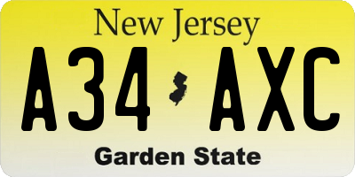 NJ license plate A34AXC