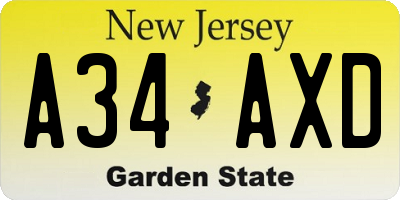NJ license plate A34AXD