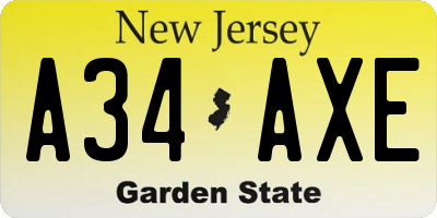 NJ license plate A34AXE