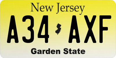 NJ license plate A34AXF