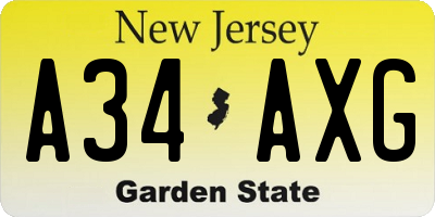 NJ license plate A34AXG
