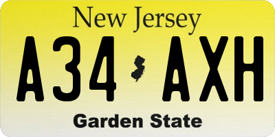 NJ license plate A34AXH