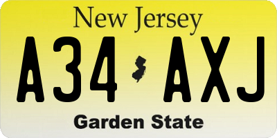NJ license plate A34AXJ