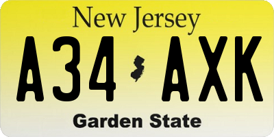 NJ license plate A34AXK