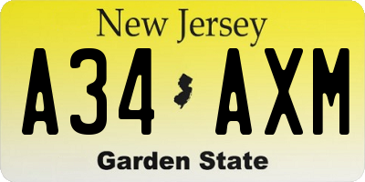NJ license plate A34AXM