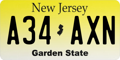 NJ license plate A34AXN