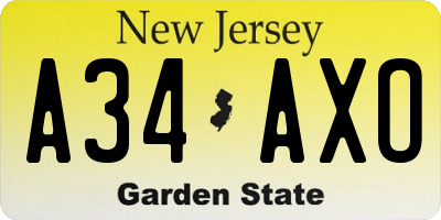 NJ license plate A34AXO