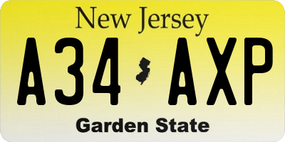 NJ license plate A34AXP
