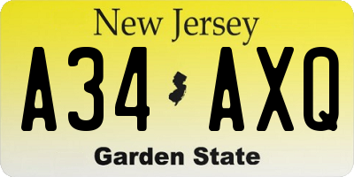 NJ license plate A34AXQ