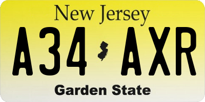 NJ license plate A34AXR