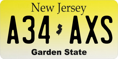 NJ license plate A34AXS