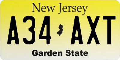 NJ license plate A34AXT