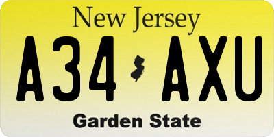 NJ license plate A34AXU