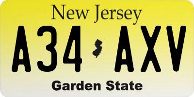NJ license plate A34AXV