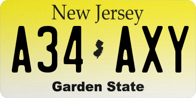 NJ license plate A34AXY