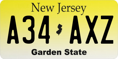 NJ license plate A34AXZ