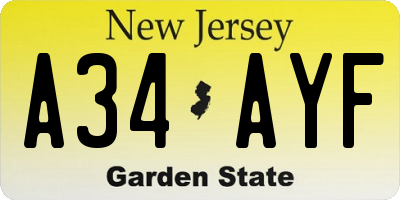 NJ license plate A34AYF