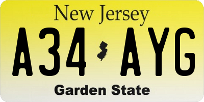 NJ license plate A34AYG