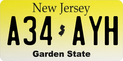 NJ license plate A34AYH