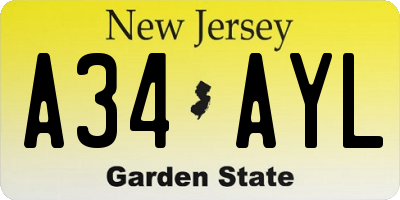 NJ license plate A34AYL