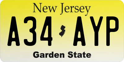 NJ license plate A34AYP