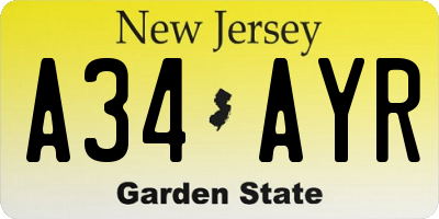 NJ license plate A34AYR