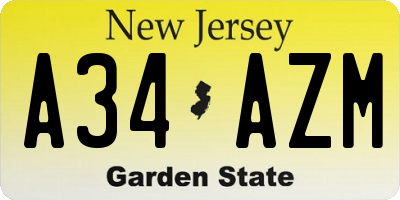 NJ license plate A34AZM