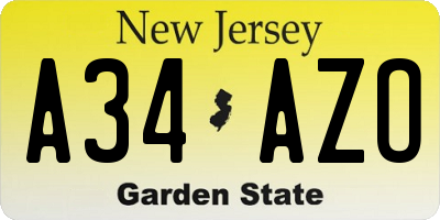 NJ license plate A34AZO